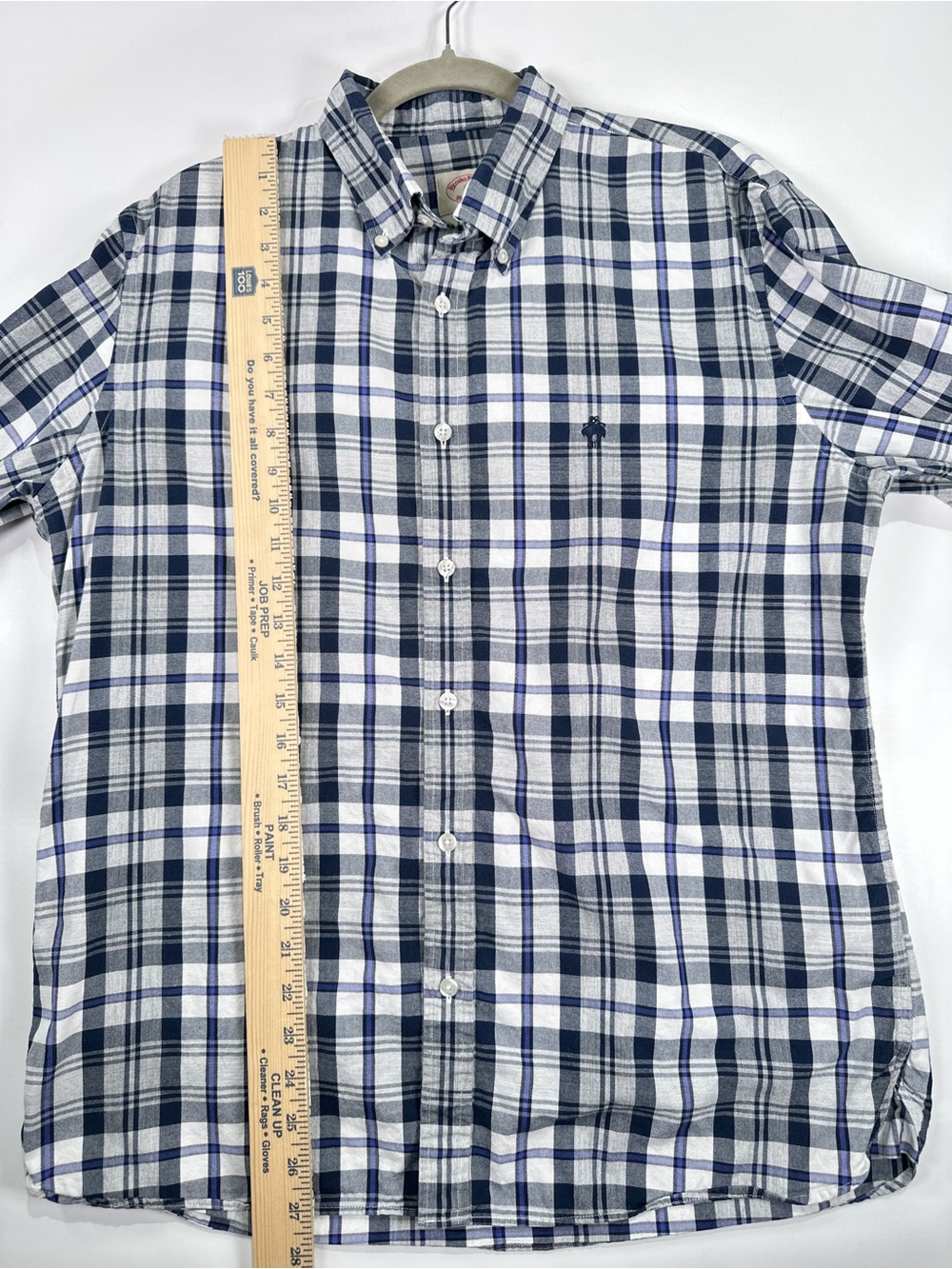 Brooks Brothers Red Fleece Plaid Button Down Shirt Cotton Navy Light Blue L - Picture 8 of 10